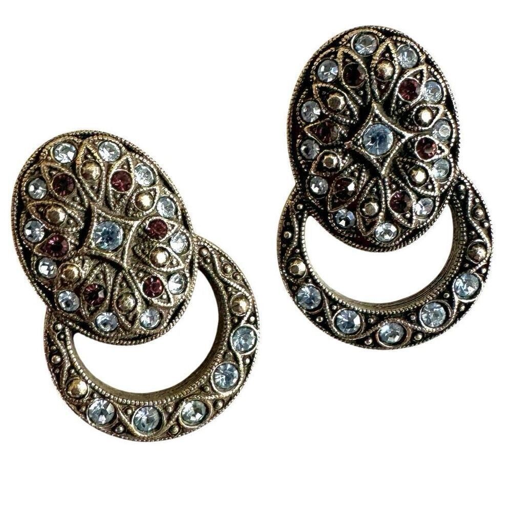 Blue purple rhinestone post earrings